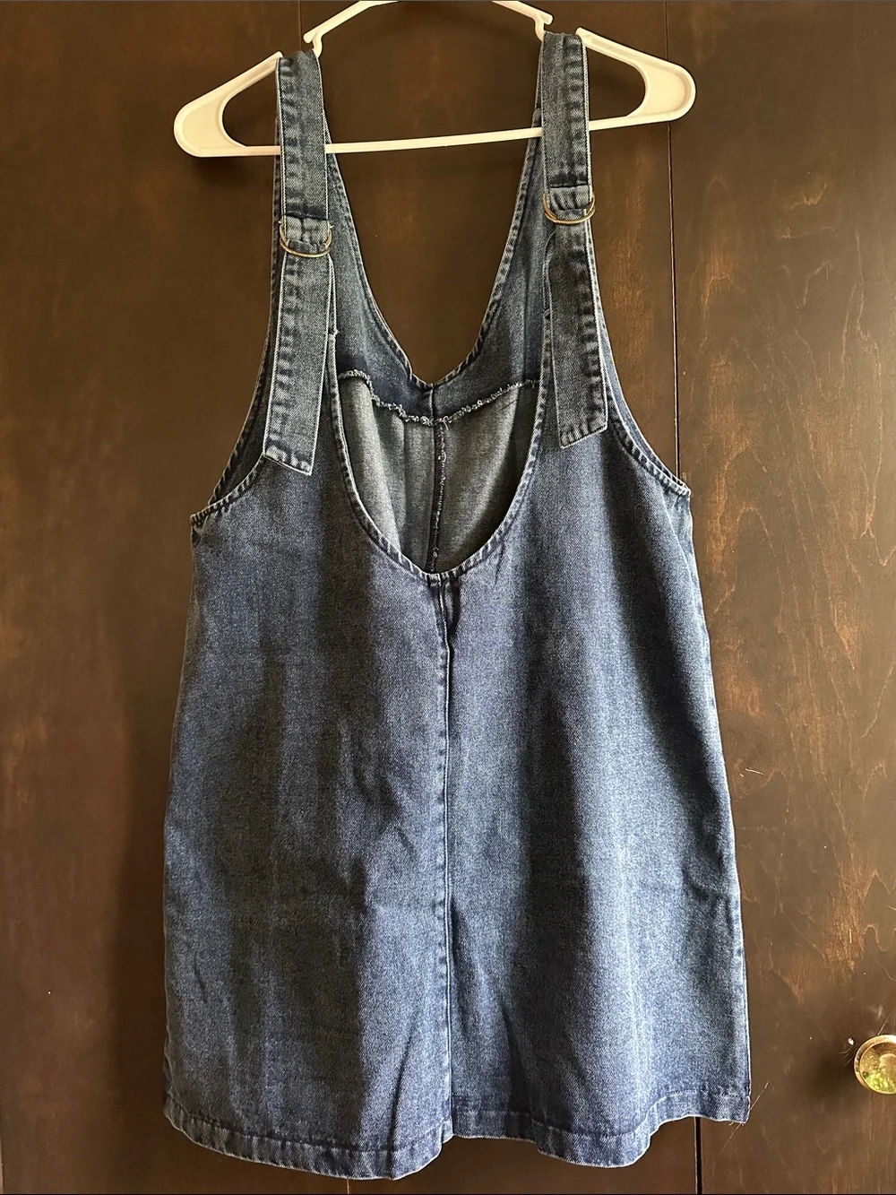 Classic Dark Denim Pinafore Dress with Front Patch Pockets - Picture 6 of 7